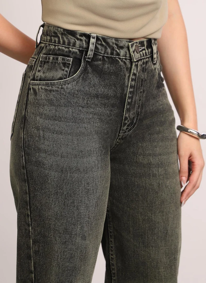 Urbano Fashion  Urbano Fashion Women's Grey High Rise Straight Fit Washed Jeans Non-Stretchable for Women | Best Price UAE